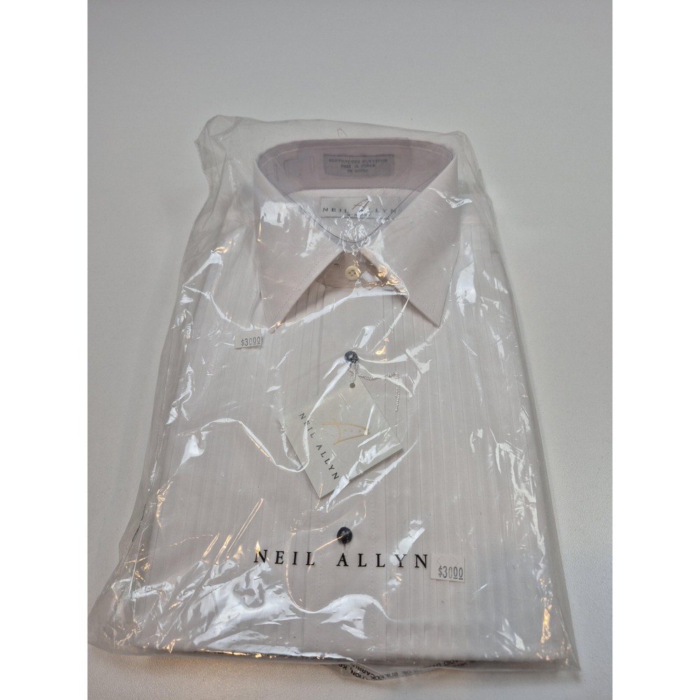 Neil Allyn Dress Shirt Mens M 36/37 White Pleated French Cuff Tuxedo Formal